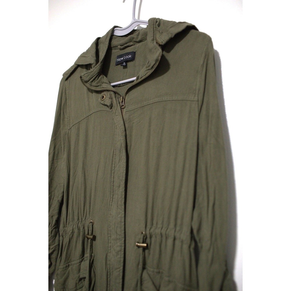 New Look Women Olive Green Utility Anorak Jacket Hooded Drawstring Waist Medium - Picture 2 of 6